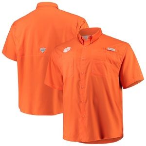 Columbia Mens Clemson Tigers Orange Fishing Wind SPF Sun Shirt Large NWT Paw
